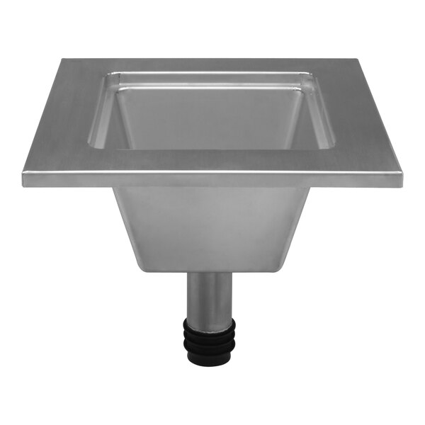 A Zurn stainless steel floor sink liner with a removable strainer.