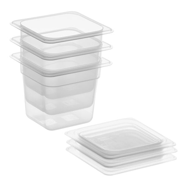 A stack of three Vigor translucent plastic containers with lids.