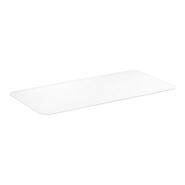 A clear rectangular PVC shelf liner with slightly angled corners.