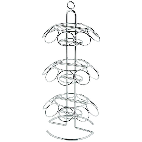 A Tablecraft chrome-plated steel cone holder with rings on it.