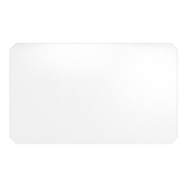 A clear PVC shelf liner with an 18 by 30 inch rectangular shape and slightly clipped corners.