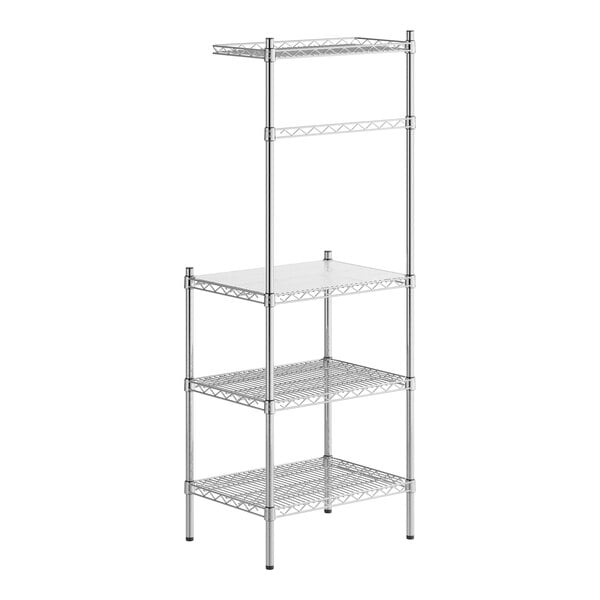 A Regency chrome wire shelving unit with four shelves.