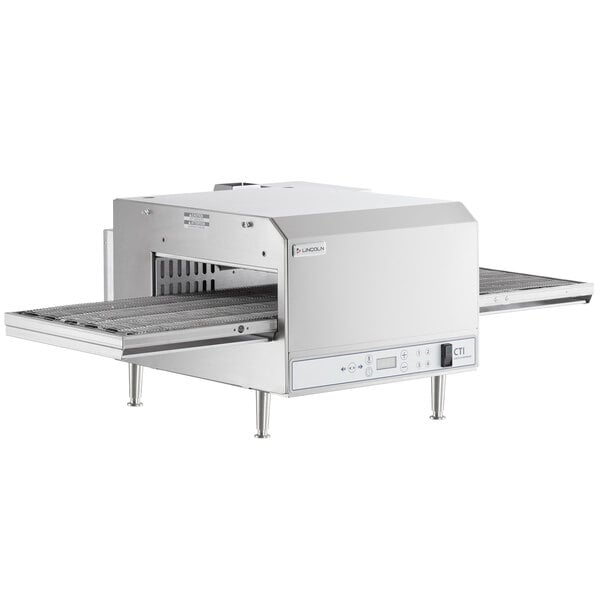 A Lincoln countertop conveyor oven with a single belt.