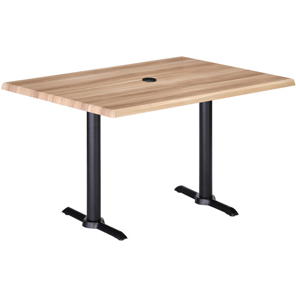 A Holland Bar Stool EnduroTop natural wood laminate table with a black end column base.