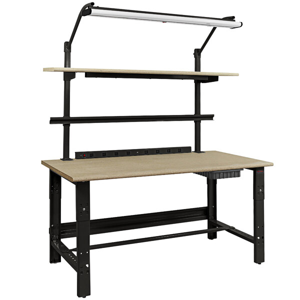 A BenchPro Roosevelt workbench with a light and shelf above the desk.