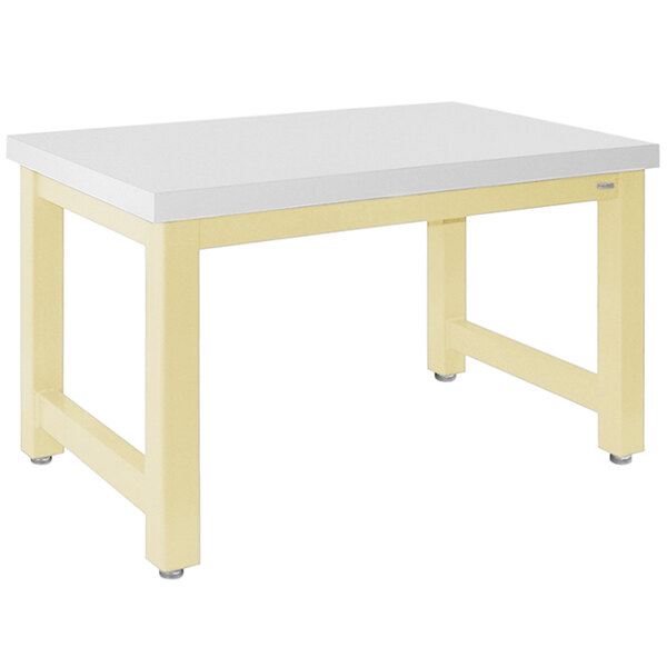 A beige BenchPro workbench with a white Formica laminate top.
