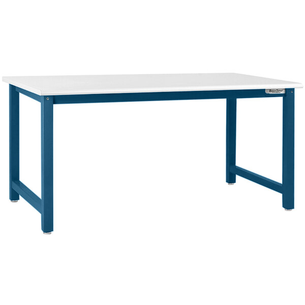 A blue BenchPro workbench with a white LisStat laminate top.