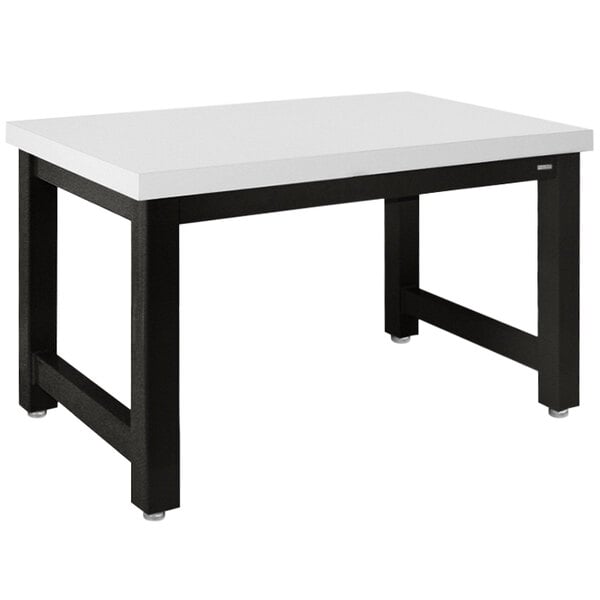 A white BenchPro workbench with black legs.