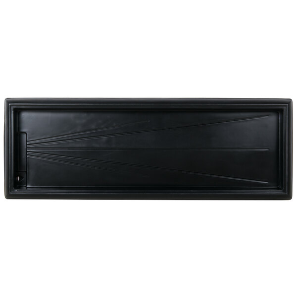 A black rectangular Carlisle tabletop buffet bar with lines on it.