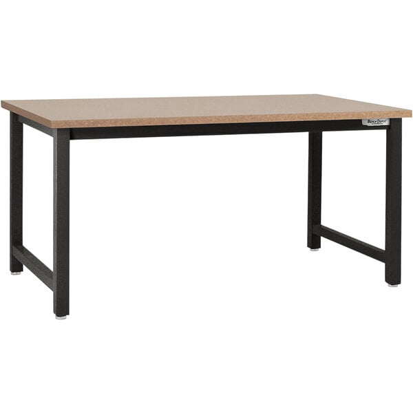 A BenchPro Kennedy workbench with a black frame and particleboard top.