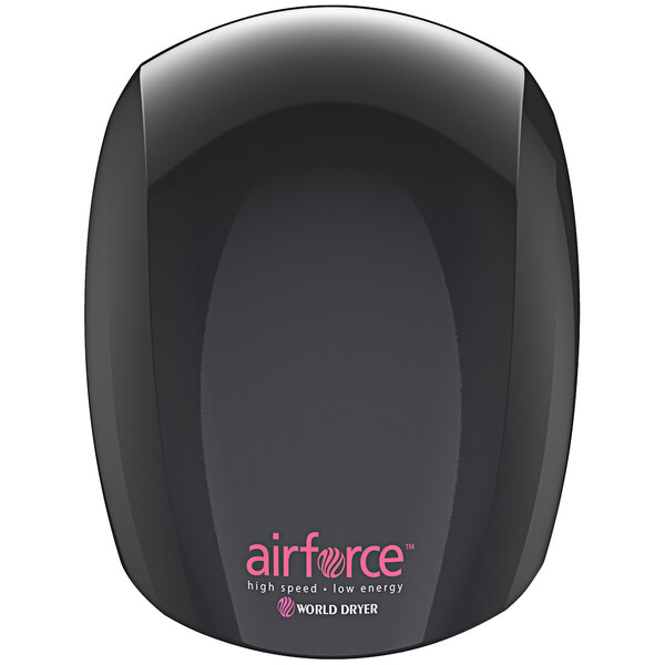 A black World Dryer Airforce automatic hand dryer.
