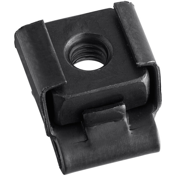 A black metal Narvon special nut with a hole on top.