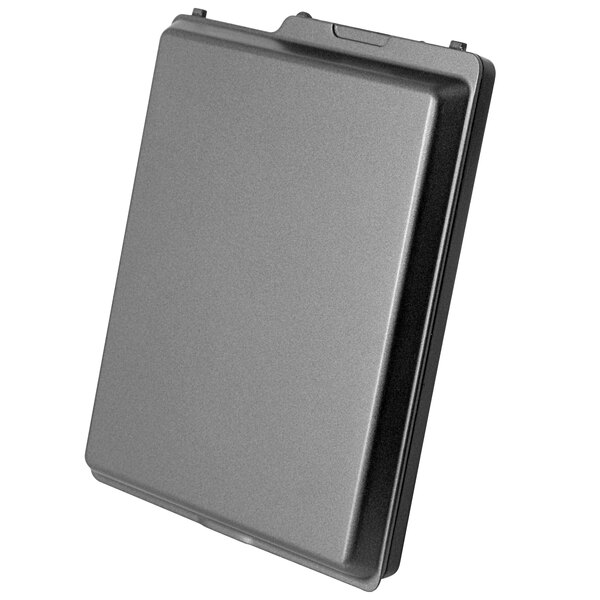 A grey rectangular battery pack with black accents.