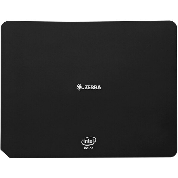 A black rectangular Zebra replacement battery door with white text on it.