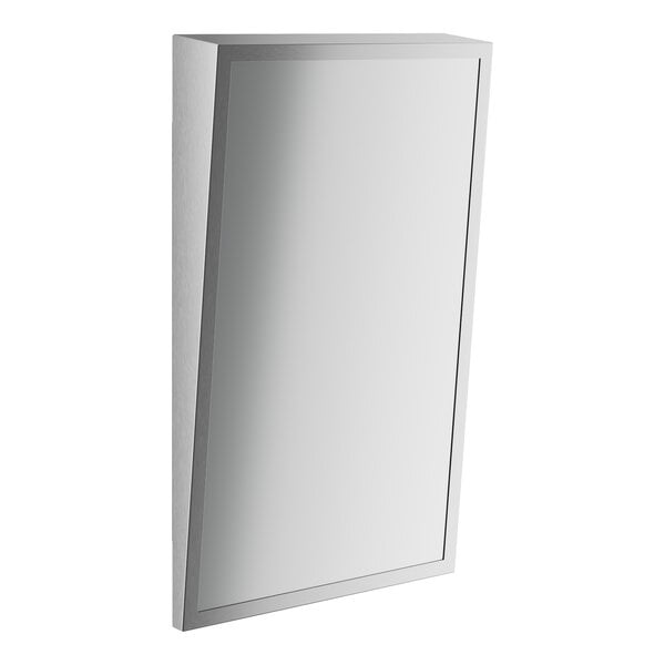 An American Specialties, Inc. rectangular plate glass mirror with a stainless steel border.