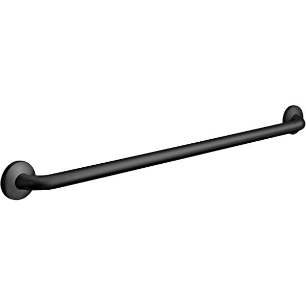 An American Specialties, Inc. matte black metal grab bar with snap flange.