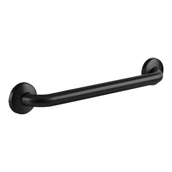An American Specialties, Inc. matte black metal grab bar with snap flange.