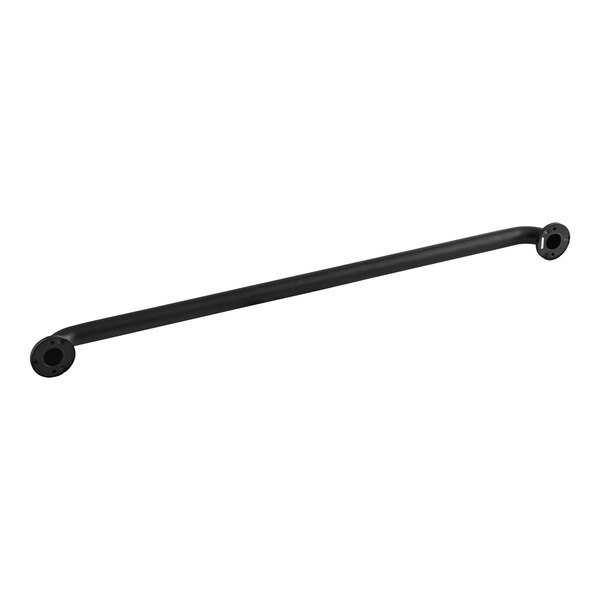 A matte black metal grab bar with snap flange covers.