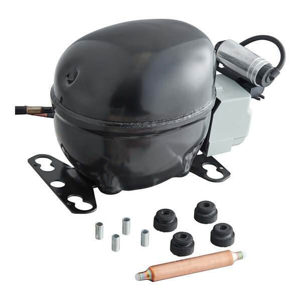 A black compressor unit with mounting hardware and accessories for Narvon SM1 Granita or slushy machines.