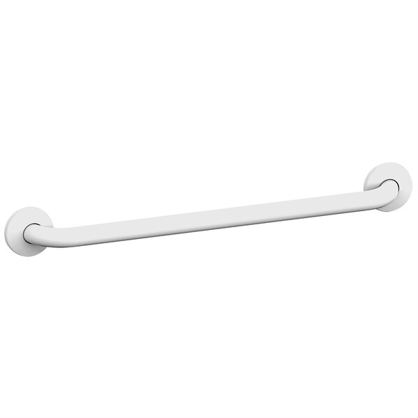 An American Specialties, Inc. white metal grab bar with white snap flanges.