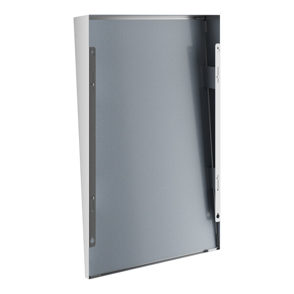 An American Specialties, Inc. rectangular plate glass mirror with a stainless steel frame.