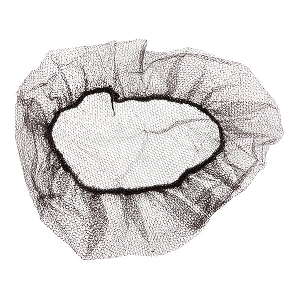 A brown nylon hairnet with a black net.