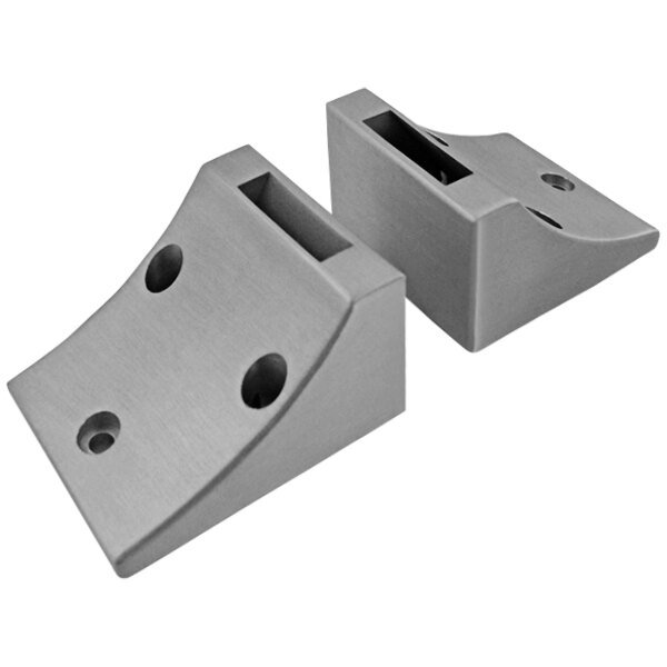 A pair of stainless steel Focus Hospitality wall brackets with holes on the side.