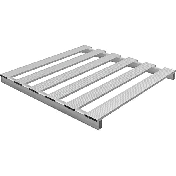 An aluminum half pallet with slats.