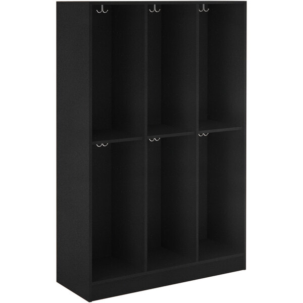 A graphite nebula I.D. Systems storage locker with shelves and hooks.
