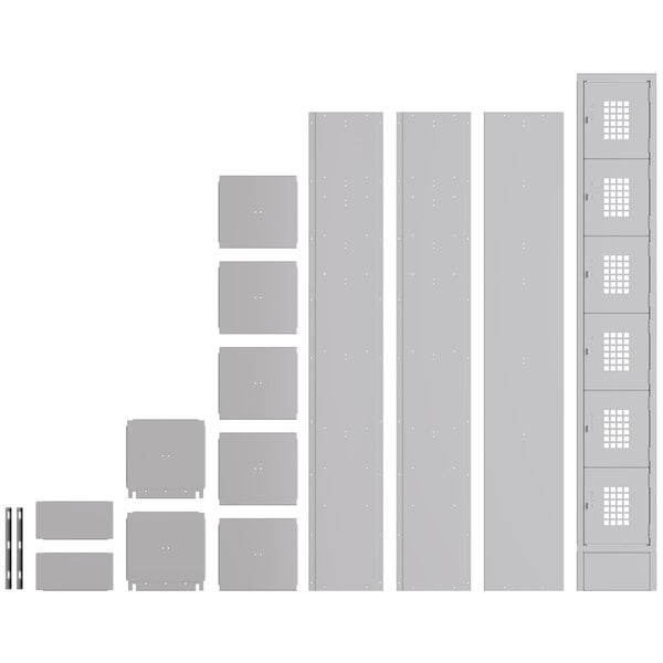 A grey Regency locker with white rectangular panels and square windows.