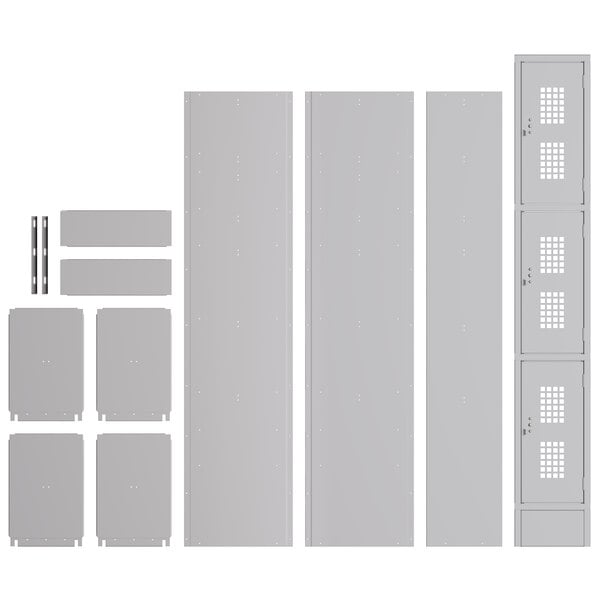 A grey metal Regency locker with three windows.