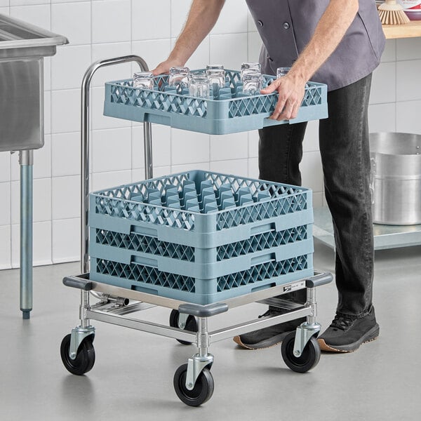 Metro CBH2121C Heavy Duty Aluminum Glass Rack Dolly with Handle and Corner Bumpers
