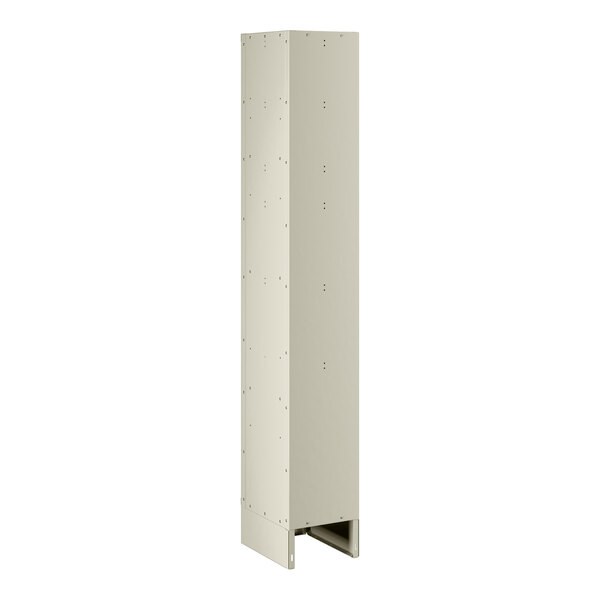 A beige Regency single tier locker with a door and 4 rectangular sections.