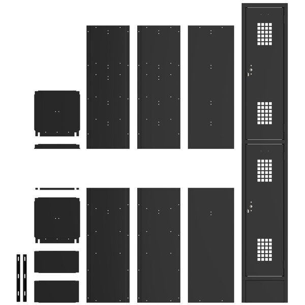 A black metal Regency locker with a square panel and holes.