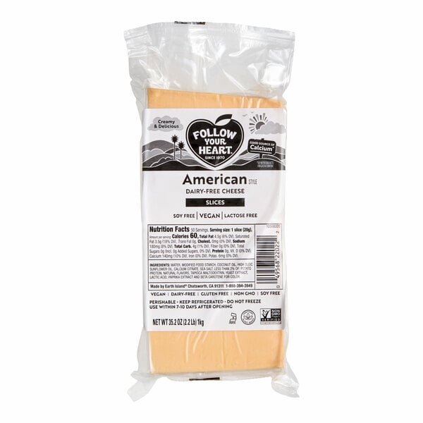 Follow Your Heart Dairy-Free Vegan Sliced American Cheese 2.2 lb. - 14/Case