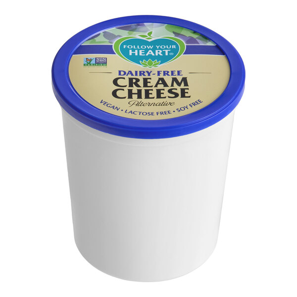 A 32 oz. container of Follow Your Heart Dairy-Free Vegan Cream Cheese.