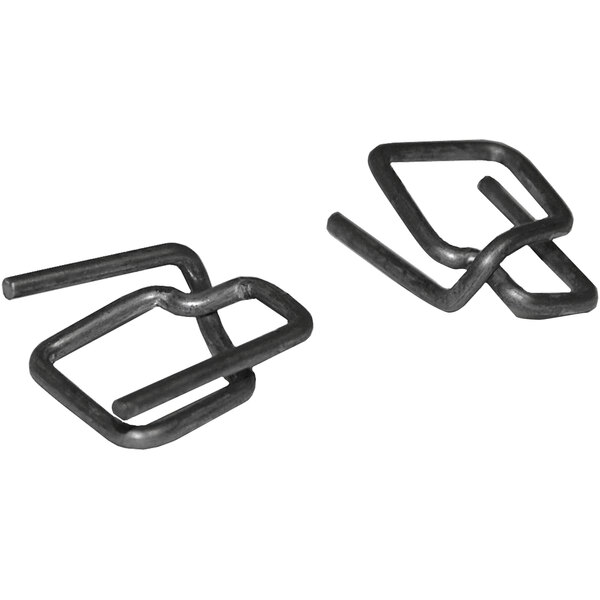 Two black metal Lavex wire buckles.