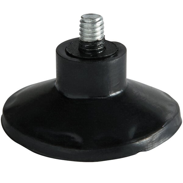 A black rubber foot with a screw for a juicer.