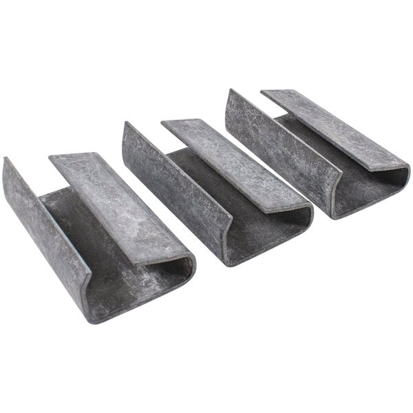Three Lavex Heavy-Duty Serrated Micro-Grit Seals for Poly Strapping.