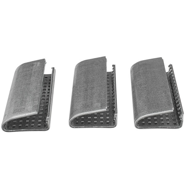 A group of metal Lavex serrated snap-on seals with holes on them.