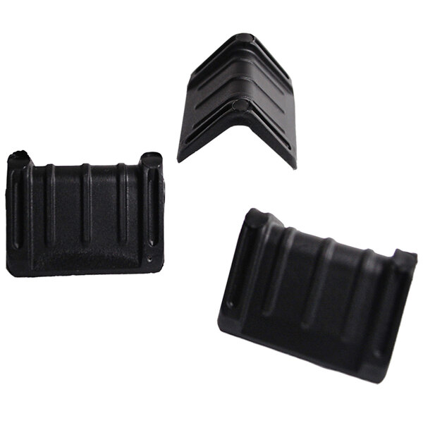 Three black plastic Lavex corners with holes.