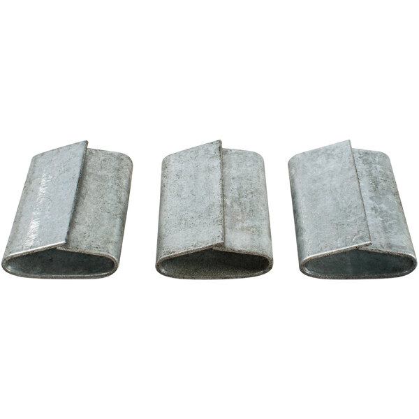 A group of Lavex push-on closed seals for steel strapping on a white background.