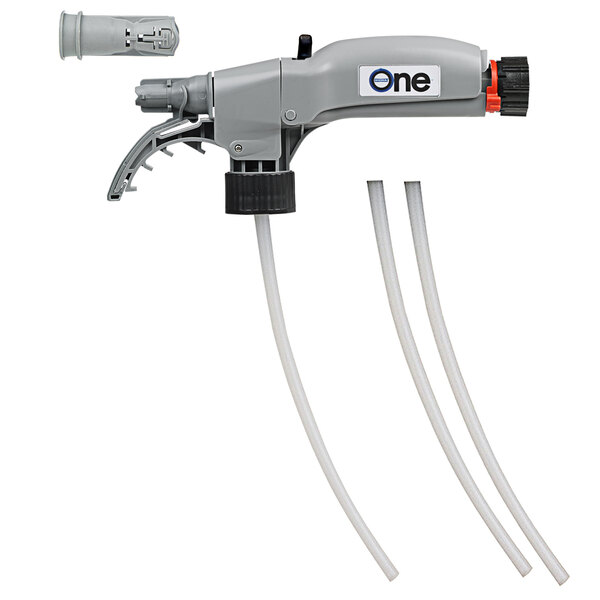 A grey DEMA Basic Dual Fill Rinse spray gun with tubes.