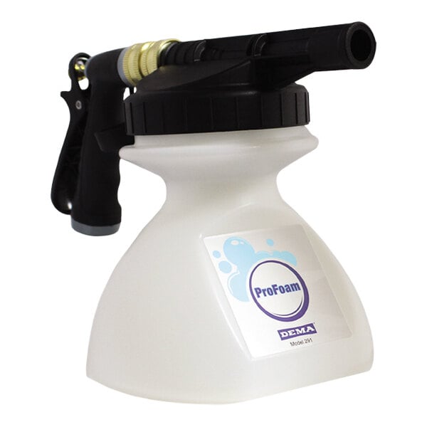 A white and black Dema 291 Hose End Foamer sprayer.