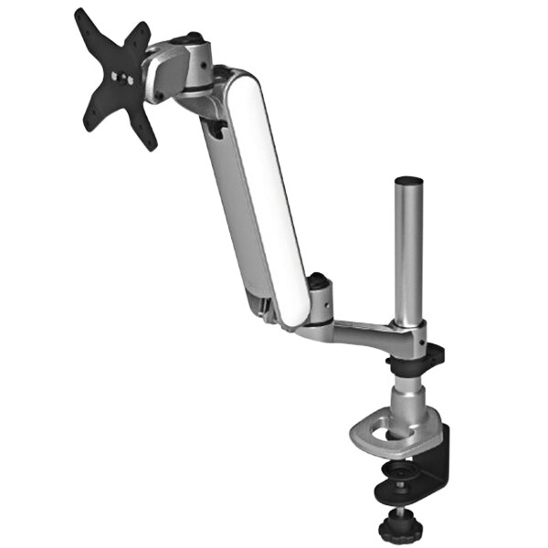 A Kantek white and silver computer monitor arm.