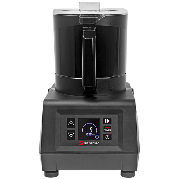 A black Sammic ULTRA KE-4V batch bowl food processor on a counter in a professional kitchen.