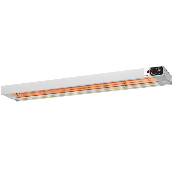 A white rectangular Nemco infrared strip warmer with a brown stripe.