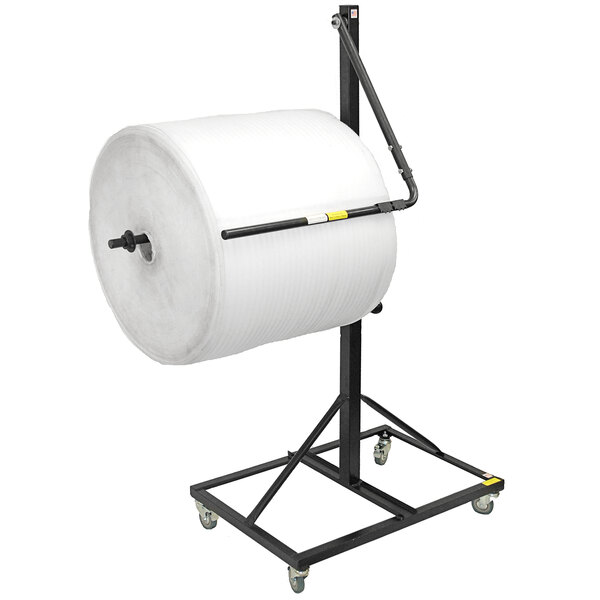 A Lavex mobile floor dispenser with a large roll of paper on it.