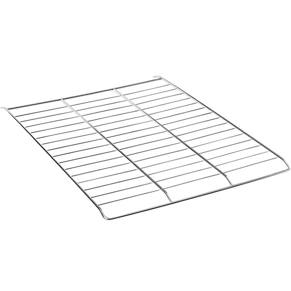 A close-up of a metal rack with a wire grid on top.
