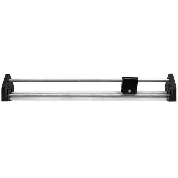 A metal bar with black handles.